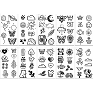 10 Sheets Cartoon Water Proof Removable Temporary Tattoos Stickers, Body Art Paper Stickers, Mixed Shapes, Black, 12x6.8x0.02cm(STIC-Z003-02)