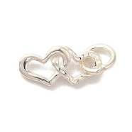 925 Sterling Silver Pendants, Double Hearts Charms with Jump Rings, Silver, 16x13x3mm, Hole: 3.5mm(FIND-U013-15S)