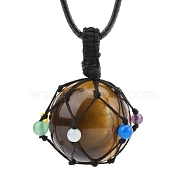 Natural Tiger Eye Pendants Necklaces, Round, 30.71 inch(78cm)(PW-WG21650-05)