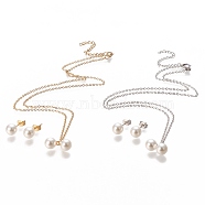 304 Stainless Steel Jeweley Sets, Cable Chain Pendant Necklaces and Stud Earrings, with Acrylic Imitation Pearl Beads, Lobster Claw Clasps and Ear Nuts, Round, Mixed Color, 17.71inches(45cm); 8mm, Pin: 0.7mm(SJEW-I203-08)