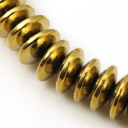 Non-magnetic Synthetic Hematite Beads Strands, Disc, Golden Plated, 8x3mm, Hole: 1mm, about 121pcs/strand, 15.5 inch(G-E165-2A)
