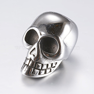 316 Surgical Stainless Steel Beads, Skull, Large Hole Beads, Antique Silver, 20x13.5x13mm, Hole: 6mm(STAS-K157-71AS)
