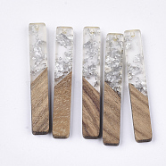 Resin & Walnut Wood Big Pendants, with Silver Foil, Rectangle, Silver, 51.5x7.5x3mm, Hole: 1.8mm(X-RESI-S358-39I)
