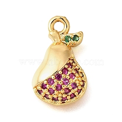 Brass Micro Pave Clear Cubic Zirconia Pendants, Fruit Charms, Real 18K Gold Plated, Pear, 14x8x3mm, Hole: 1.4mm(KK-U065-05F-G)