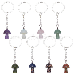 8Pcs Mushroom Gemstone Pendant Keychain, with Iron Findings, 8.5cm(KEYC-PH01499)