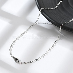 Non-Tarnish 304 Stainless Steel Paperclip Chain Necklace with Lobster Claw Clasps for Men Women, Stainless Steel Color, 17.72 inch(45cm)(NJEW-H205-03P-01)