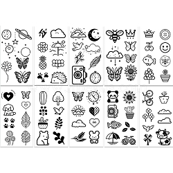 10 Sheets Cartoon Water Proof Removable Temporary Tattoos Stickers, Body Art Paper Stickers, Mixed Shapes, Black, 12x6.8x0.02cm(STIC-Z003-02)