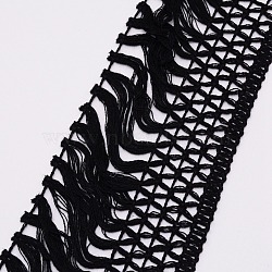 Cotton Lace Ribbon Edge Trimmings, Tassel Ribbon, for Sewing Cloth Craft, Black, 4 inch(100mm), about 45yards/roll(41.15m/roll)(OCOR-WH0060-01A-01)