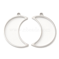 Non-Tarnish 304 Stainless Steel Open Back Bezel Moon Pendants, For DIY UV Resin, Epoxy Resin, Pressed Flower Jewelry, Stainless Steel Color, 35x23.5x3mm, Hole: 2.2mm, Inner Diameter: 29.5x12.5mm(STAS-Z040-07P)