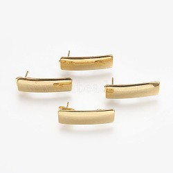 304 Stainless Steel Stud Earring Findings, Earring Cabochon Setting Post Cup, with Loop, Ear Nuts/Earring Backs, Long-Lasting Plated, Rectangle, Light Gold, 21x6x1mm, Hole: 4mm, Pin: 0.6mm(STAS-F178-01KCG)