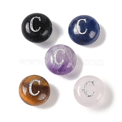 Natural Mixed Gemstone Beads, Flat Round with Letter, Letter C, 8.5~9x5~5.5mm, Hole: 1.2mm(G-L524-20C)