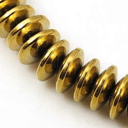 Non-magnetic Synthetic Hematite Beads Strands, Disc, Golden Plated, 8x3mm, Hole: 1mm, about 121pcs/strand, 15.5 inch(G-E165-2A)