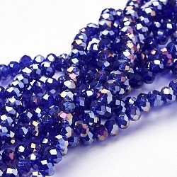Electroplate Glass Beads Strands, AB Color Plated, Faceted, Rondelle, Dark Blue, 3x2mm, Hole: 1mm, about 165~169pcs/strand, 15~16 inch(38~40cm)(EGLA-D020-3x2mm-67)