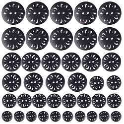 40Pcs 4 Style Flat Round 2-hole Basic Sewing Button, Wooden Buttons, Black, 13~28x4~5mm, Hole: 1.2~3mm, 10pcs/style(FIND-GF0004-85A)