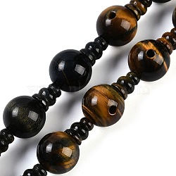 Natural Yellow Tiger Eye & Dyed Blue Tiger Eye(Dyed & Heated) 3-Hole Guru Beads Strands, for Buddhist Jewelry Making, T-Drilled Beads, Gourd, 18mm(G-H064-E05-04A)