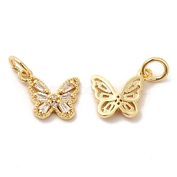Rack Plating Brass Micro Pave Cubic Zirconia Charms, Butterfly Charm, with Jump Ring, Long-Lasting Plated, Lead Free & Cadmium Free, Real 18K Gold Plated, 11x9.5x2mm, Hole: 3mm(KK-F851-05G)