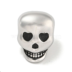 Non-Tarnish 304 Stainless Steel European Beads, Large Hole Beads, Skull, Stainless Steel Color, 13x10x10.5mm, Hole: 4mm(STAS-U005-11P)