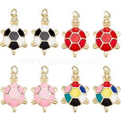 Nbeads 8Pcs 4 Colors Brass Enamel Pendants, with Jump Rings, Real 16K Gold Plated, Nickel Free, Tortoise, Mixed Color, 23x15x4mm, Jump Ring: 5x0.8mm, 3mm inner diameter, 2pcs/color(KK-NB0002-65)