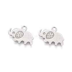 304 Stainless Steel Charms, Elephant, Stainless Steel Color, 9x12x0.7mm, Hole: 1.2mm(STAS-I123-07P)
