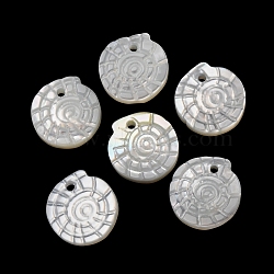 Natural White Shell Pendants, Conch Charms, White, 9.5~10x9x2mm, Hole: 0.9mm(SH-CBA2978-24)