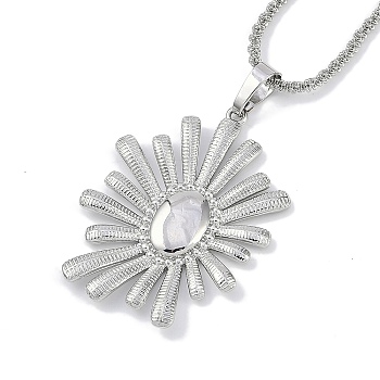 Rack Plating Brass Sun Pendant Necklaces, Cadmium Free & Lead Free, Long-Lasting Plated, Platinum, 17.72 inch(45cm)