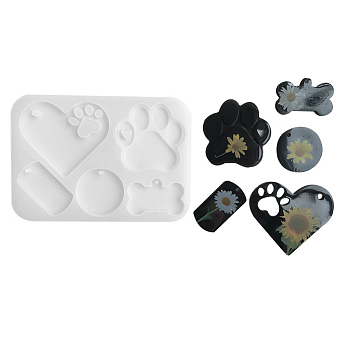 DIY Pendant Silicone Molds, Resin Casting Molds, Paw Print/Heart/Bone, Mixed Shapes, 121x173x7mm