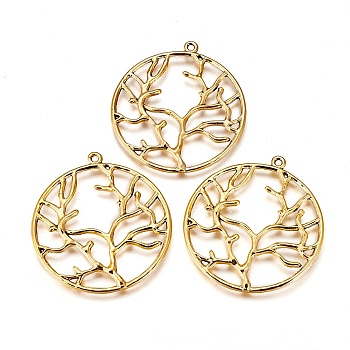 Alloy Metal Tree of Life Pendants, Cadmium Free & Lead Free, Flat Round with Tree of Life, Antique Golden, 44x40x2mm, Hole: 2mm