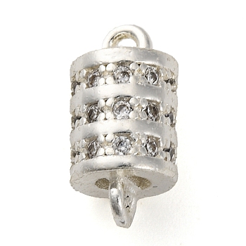 Brass Micro Pave Clear Cubic Zirconia Hollow Column Connector Charms, Lead Free & Cadmium Free, Silver, 13x6.5mm, Hole: 1.4mm