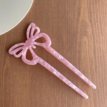 Cellulose Acetate Hair Forks, Hairpin Hair Accessory, Butterfly, Hot Pink, 120mm