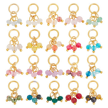80Pcs 20 Styles Natural Mixed Gemstone Pendants, Facted Gems Charms, Round & Rondelle, Golden Plated with 304 Stainless Steel Open Jump Ring, Mixed Dyed and Undyed, Golden, 18mm, 4pcs/style