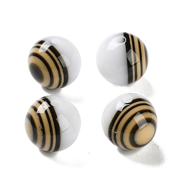 Opaque Resin Beads, Striped Round Beads, White, 15.5x15mm, Hole: 2mm