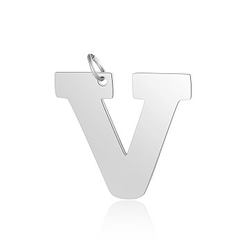 201 Stainless Steel Pendants, Letter, Stainless Steel Color, Letter.V, 30x32.5x1.5mm, Hole: 4.5mm