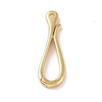 Rack Plating Brass Hook Clasps, Long-Lasting Plated, Real 18K Gold Plated, 30x9.5x3mm, Hole: 1.8mm