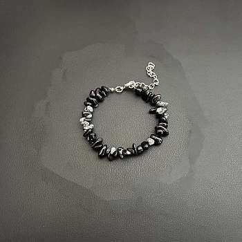 Natural Snowflake Obsidian Chip Beaded Bracelets for Women