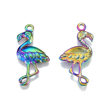 Ion Plating(IP) 201 Stainless Steel Pendants, Ostrich, Rainbow Color, 30x15x2.5mm, Hole: 1.8mm
