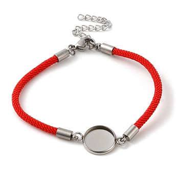 Milan Cord & 304 Stainless Steel Bracelets Making, with Round Tray, Red, Tray: 10mm, 7-3/8 inch(18.7cm)