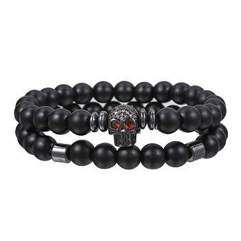 Volcano Stone Black Matte Black Gallstone Wood Beads Bracelet Set Combination Hip Hop Elastic Bracelet Bracelet Bracelet