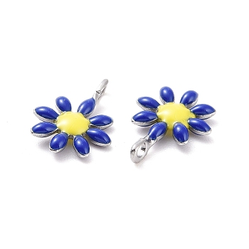 304 Stainless Steel Charms, with Enamel, Stainless Steel Color, Flower, Blue, 10x7.5x2mm, Hole: 1mm