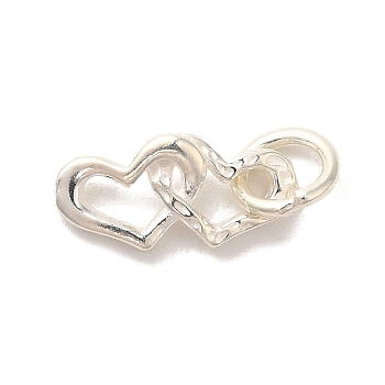 925 Sterling Silver Pendants, Double Hearts Charms with Jump Rings, Silver, 16x13x3mm, Hole: 3.5mm