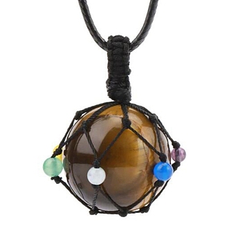 Natural Tiger Eye Pendants Necklaces, Round, 30.71 inch(78cm)