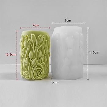 Column with Flower DIY Candle Silicone Molds, Food Grade Silicone for Candle Making, White, 80x115mm