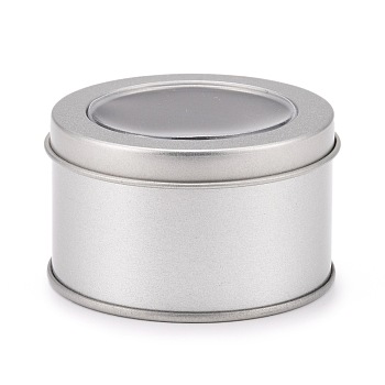 Iron Tins Cans, Storage Box Containers, with Lid and Clear Window, Round, Platinum, 6.9x4cm