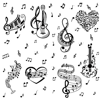 8 Sheets 8 Styles PVC Waterproof Wall Stickers, Self-Adhesive Decals, for Window or Stairway Home Decoration, Rectangle, Musical Note Pattern, 200x145mm, about 1 sheets/style