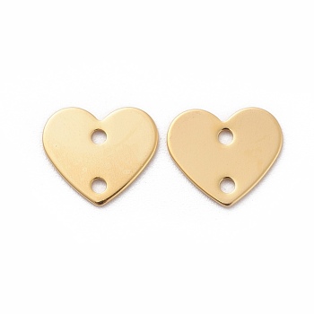 Brass Links connectors, Heart, Nickel Free, Real 18K Gold Plated, 10x11x1mm, Hole: 1mm