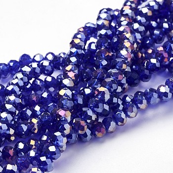 Electroplate Glass Beads Strands, AB Color Plated, Faceted, Rondelle, Dark Blue, 3x2mm, Hole: 1mm, about 165~169pcs/strand, 15~16 inch(38~40cm)