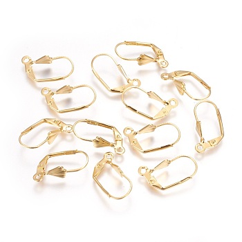 304 Stainless Steel Leverback Earrings Findings, with Loop, Real 18k Gold Plated, 19x6x12mm, Hole: 1.6mm
