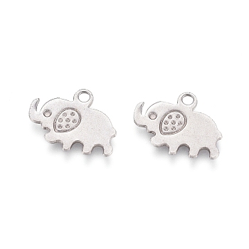 304 Stainless Steel Charms, Elephant, Stainless Steel Color, 9x12x0.7mm, Hole: 1.2mm