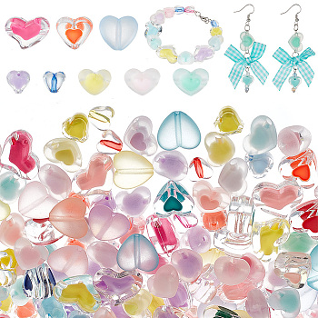 320Pcs 8 Styles Transparent Acrylic Beads, Bead in Bead, Heart, Mixed Color, 15.5x17x10mm, Hole: 2mm, 40pcs/style