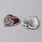 Alloy Enamel Pendants, Antique Silver, Heart Charms, Dark Red, 24x20x2mm, Hole: 2.2mm(ENAM-WH0057-48)