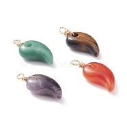 Natural Mixed Stone Pendants, with Real 18K Gold Plated Eco-Friendly Copper Wire, Magatama, 30~31x13x8~8.5mm, Hole: 3mm(PALLOY-JF01123)